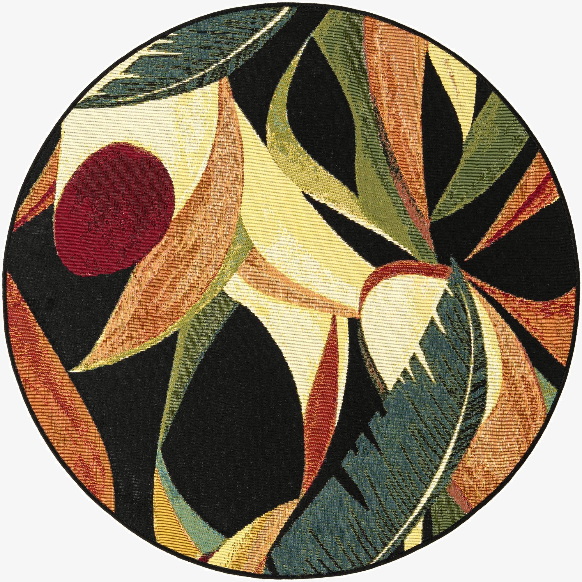 4' x 4'  Washable Botanical Indoor / Outdoor Round Rug