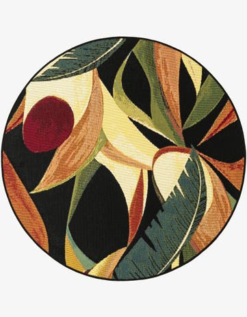 Easy-Clean Botanical Indoor / Outdoor Round Rug