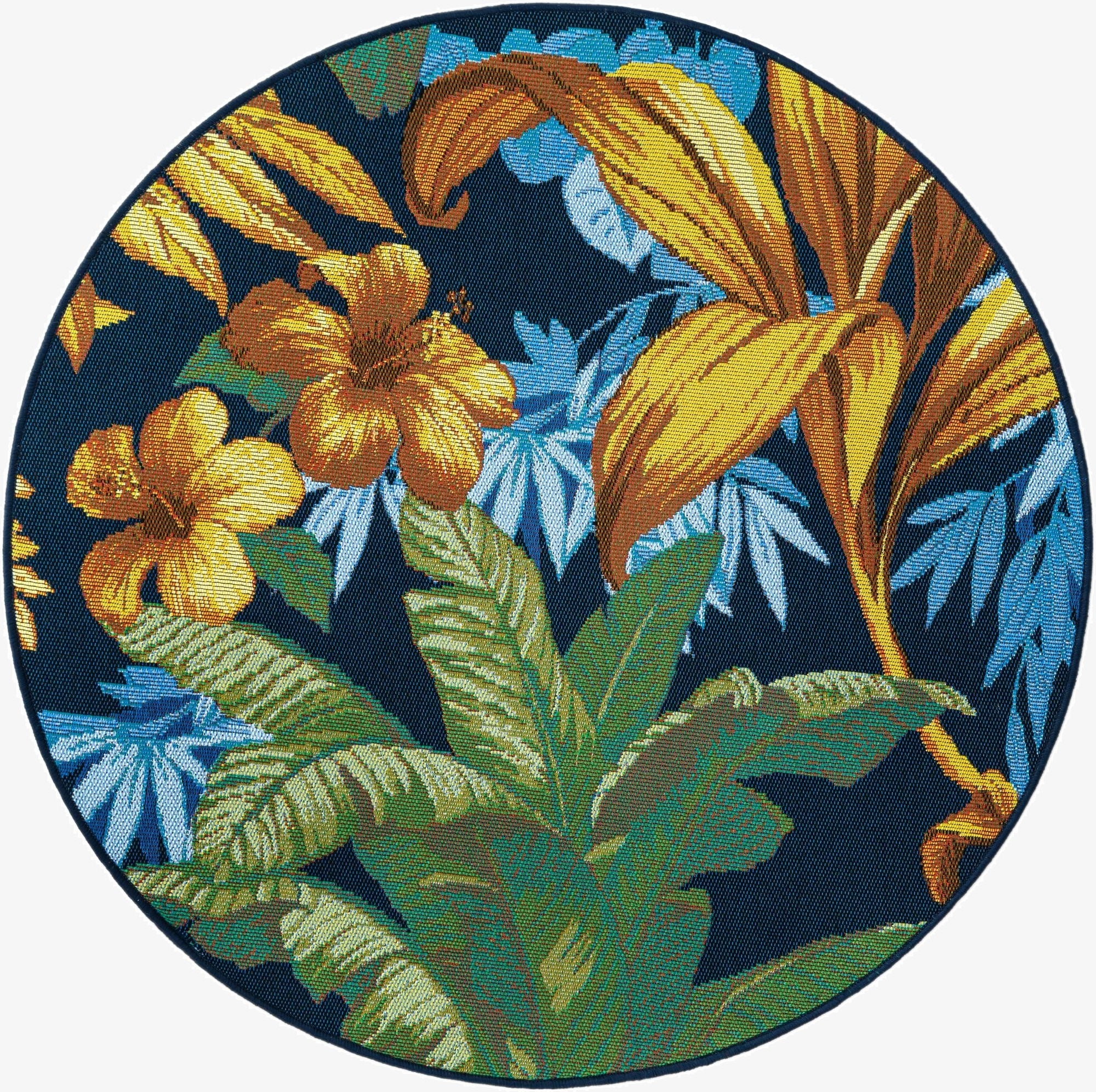 3' x 3'  Washable Botanical Indoor / Outdoor Round Rug