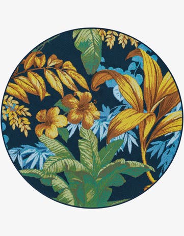 4' x 4' Easy-Clean Botanical Indoor / Outdoor Round Rug