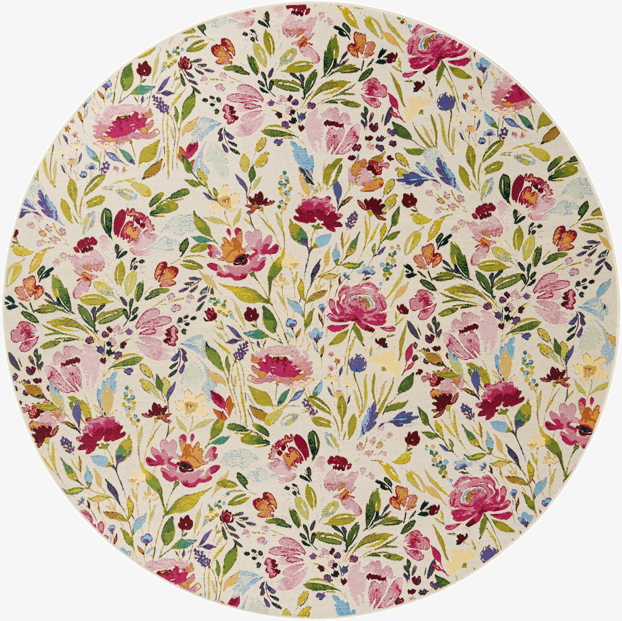 7' 10 x 7' 10  Washable Botanical Indoor / Outdoor Round Rug