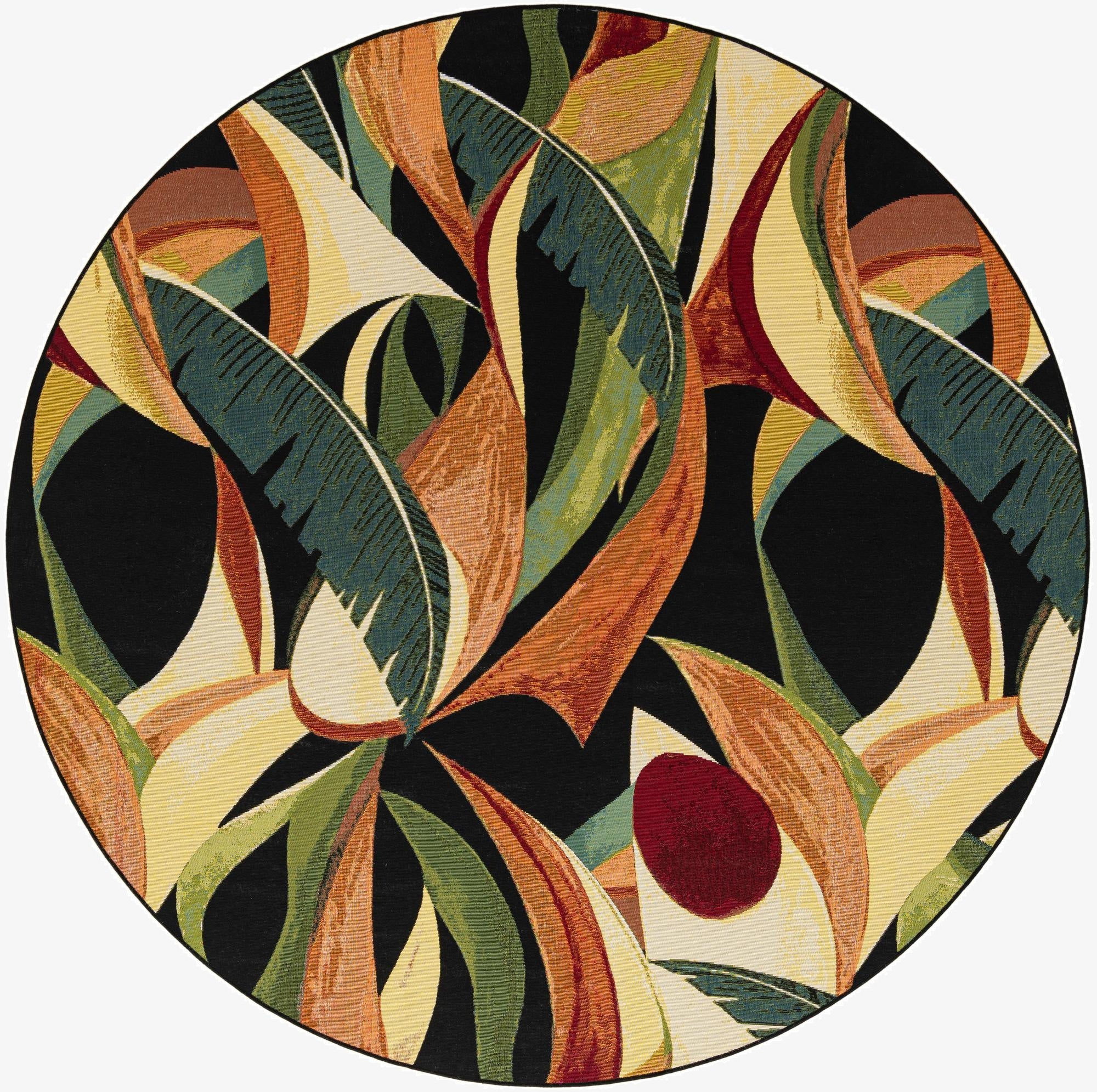 7' 10 x 7' 10  Washable Botanical Indoor / Outdoor Round Rug