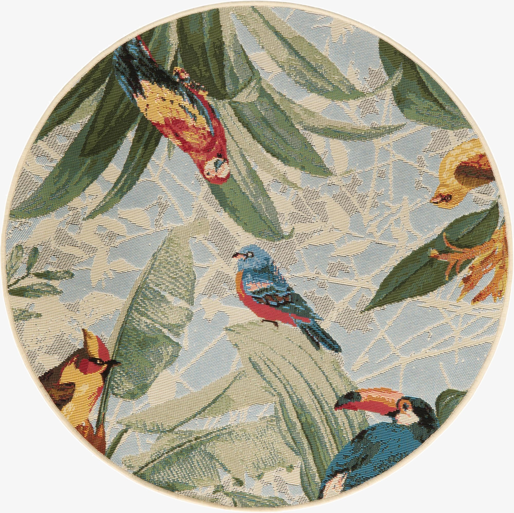 3' x 3'  Washable Botanical Indoor / Outdoor Round Rug