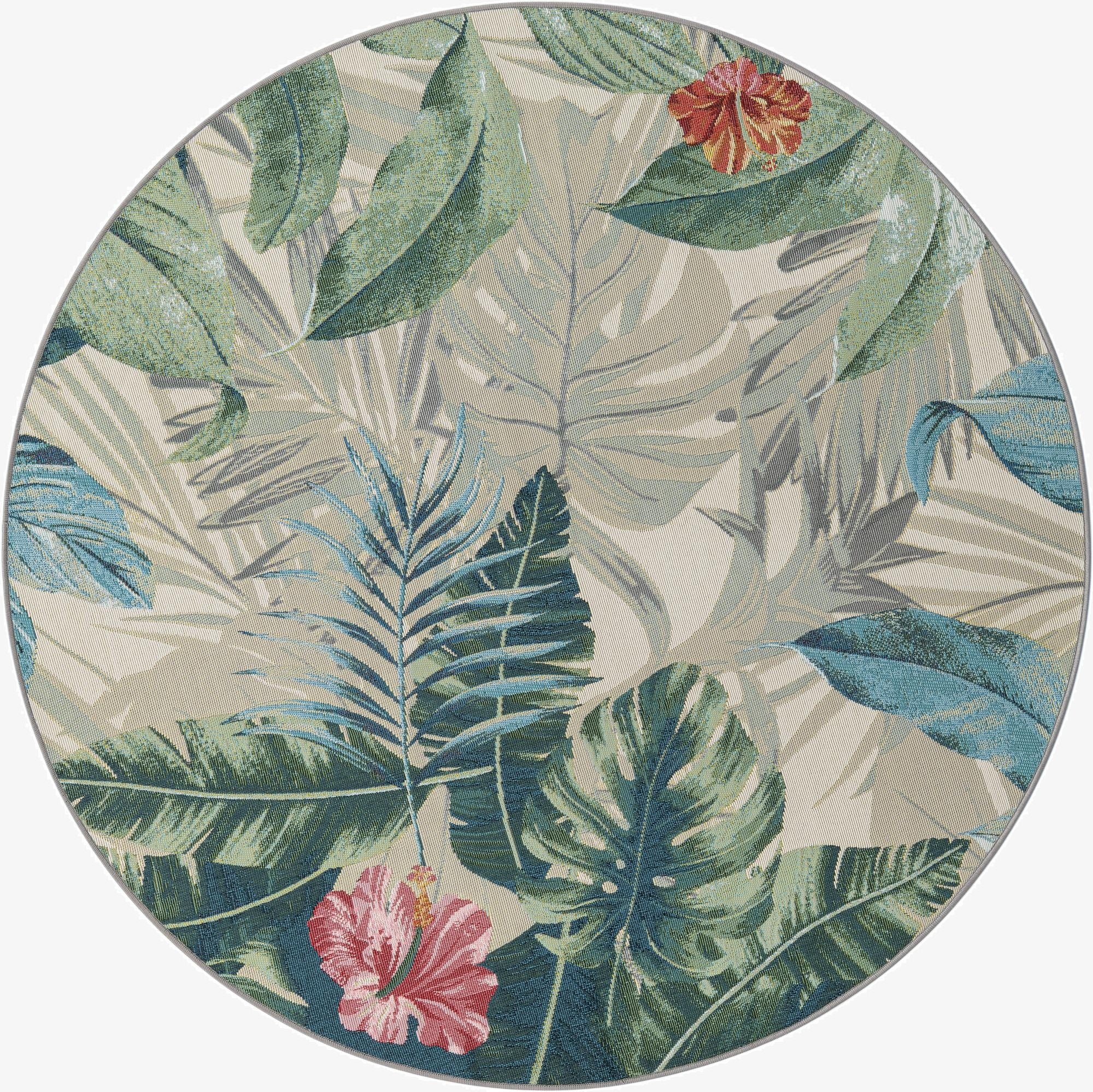 5' x 5'  Washable Botanical Indoor / Outdoor Round Rug
