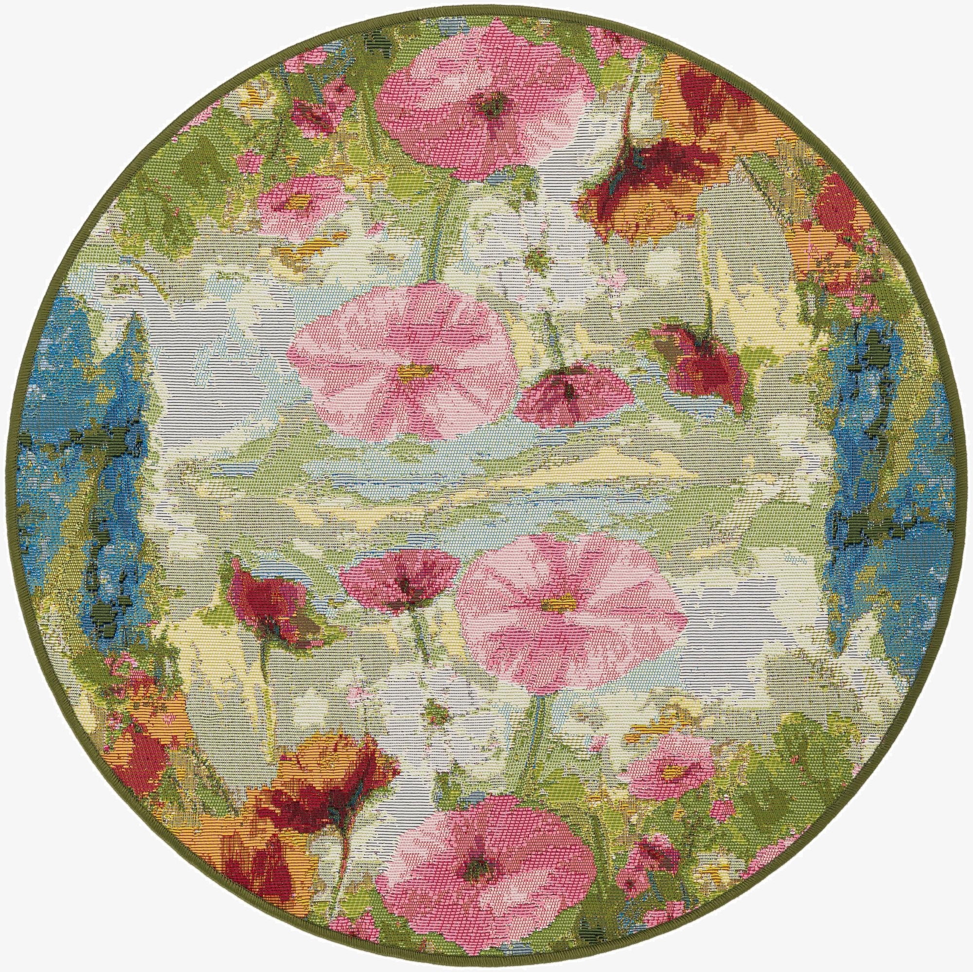 3' x 3'  Washable Botanical Indoor / Outdoor Round Rug