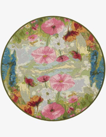 3' x 3' Easy-Clean Botanical Indoor / Outdoor Round Rug