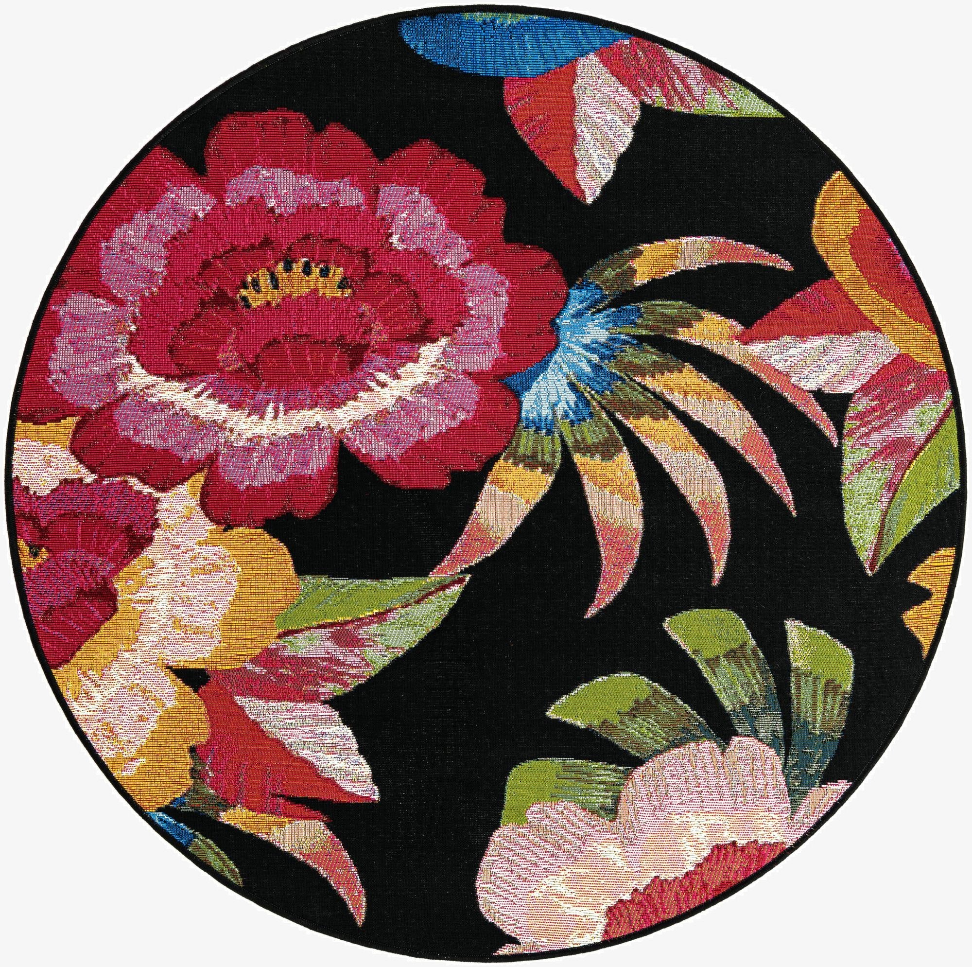 4' x 4'  Washable Botanical Indoor / Outdoor Round Rug