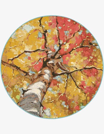 3' 3 x 3' 3 Easy-Clean Botanical Indoor / Outdoor Round Rug