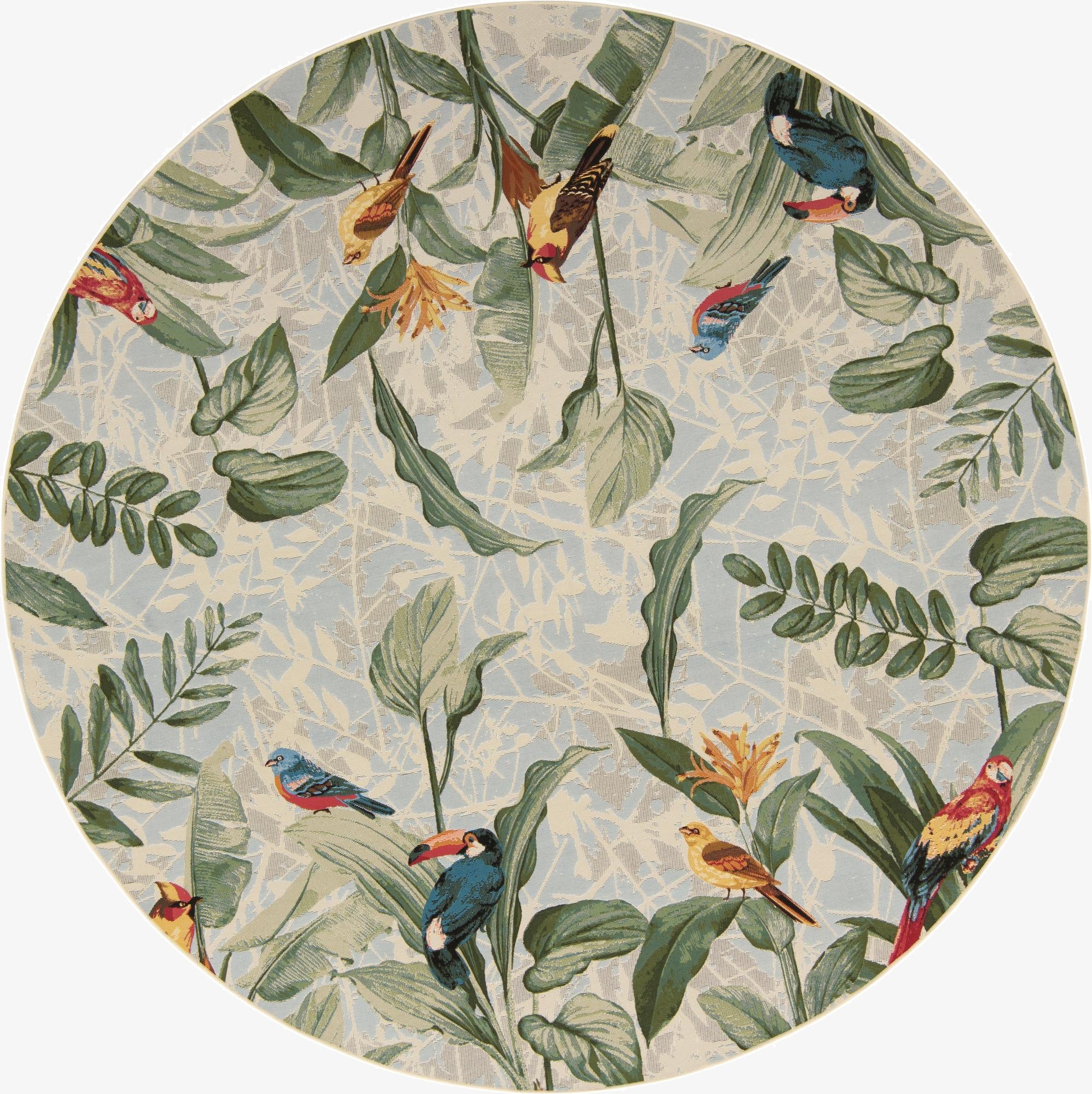 10' x 10'  Washable Botanical Indoor / Outdoor Round Rug