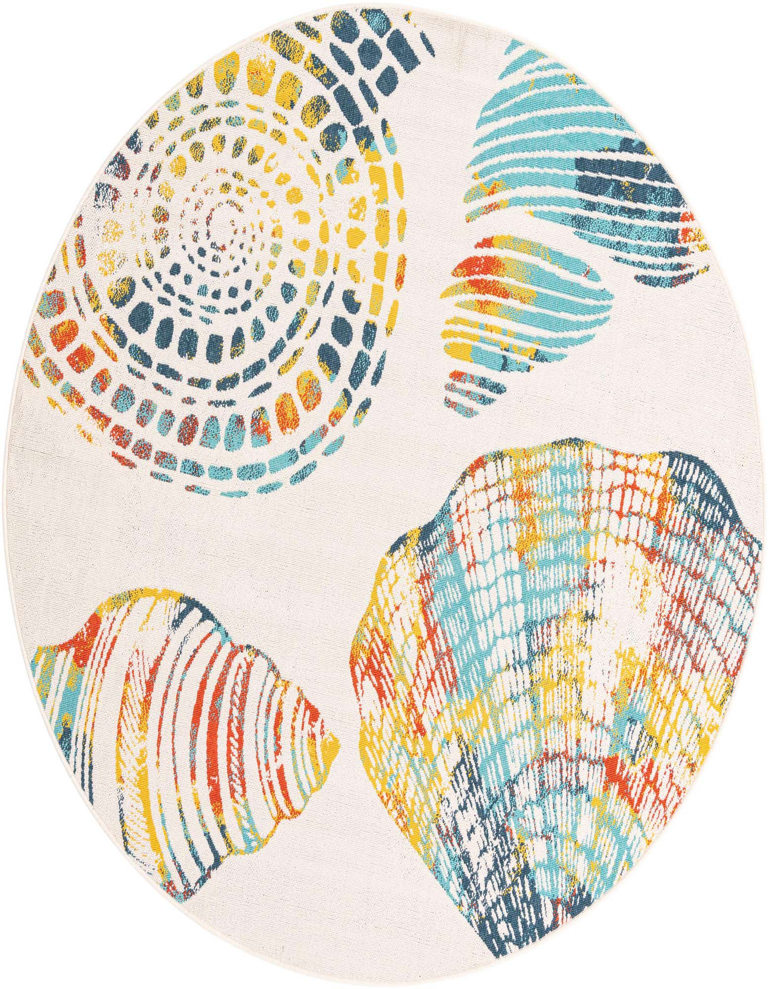 7' x 7' Easy-Clean Coastal Indoor / Outdoor Round Rug