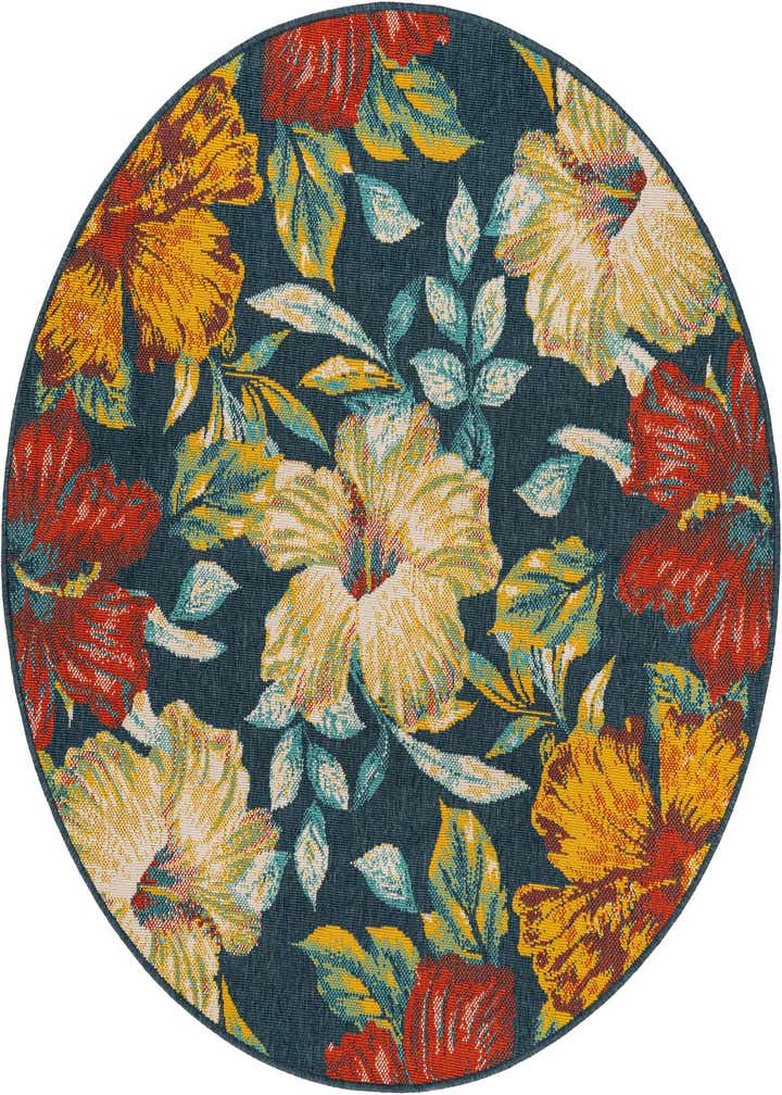 5' 3 x 5' 3 Easy-Clean Coastal Indoor / Outdoor Round Rug