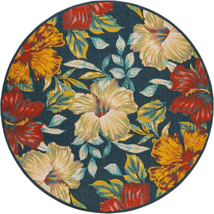 7' 10 x 7' 10 Easy-Clean Coastal Indoor / Outdoor Round Rug