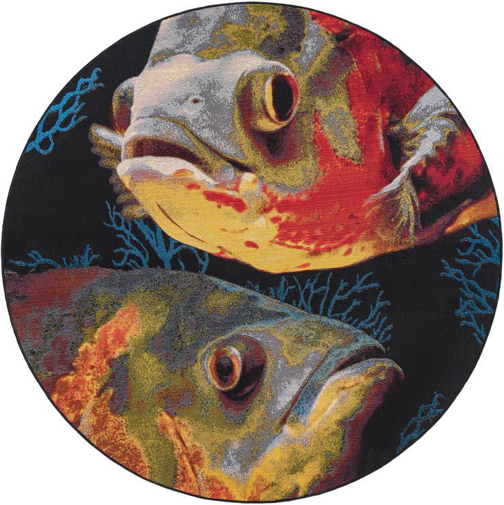 Detail image of 6' x 6' Easy-Clean Coastal Indoor / Outdoor Round Rug