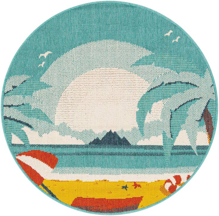 Detail image of 3' x 3' Easy-Clean Coastal Indoor / Outdoor Round Rug