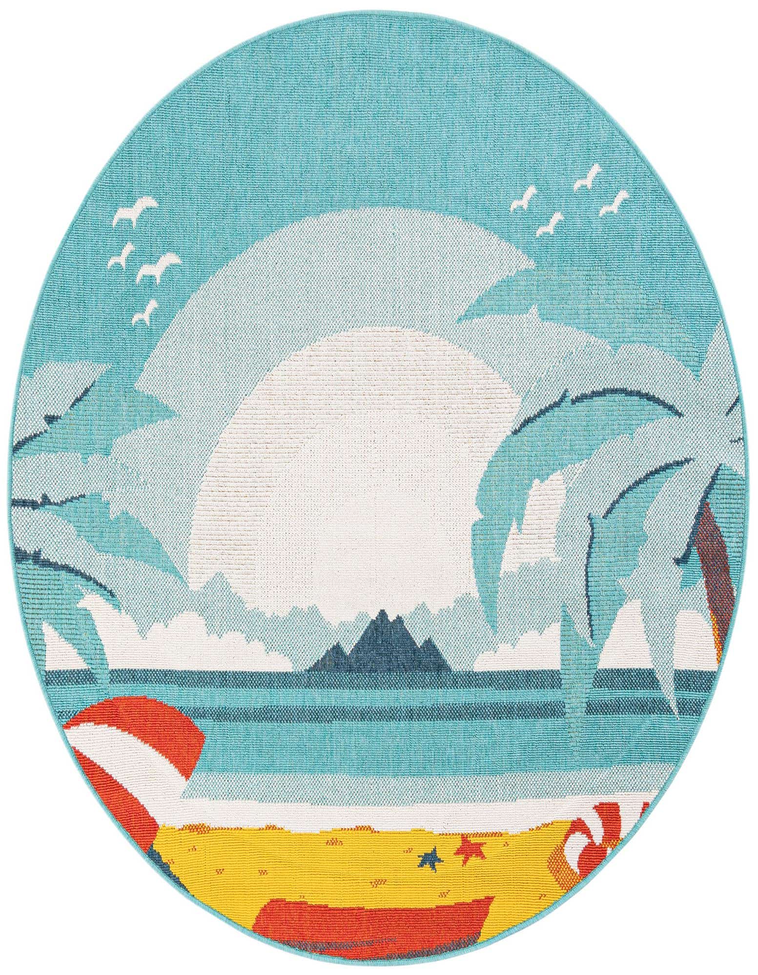 5' x 5' Easy-Clean Coastal Indoor / Outdoor Round Rug