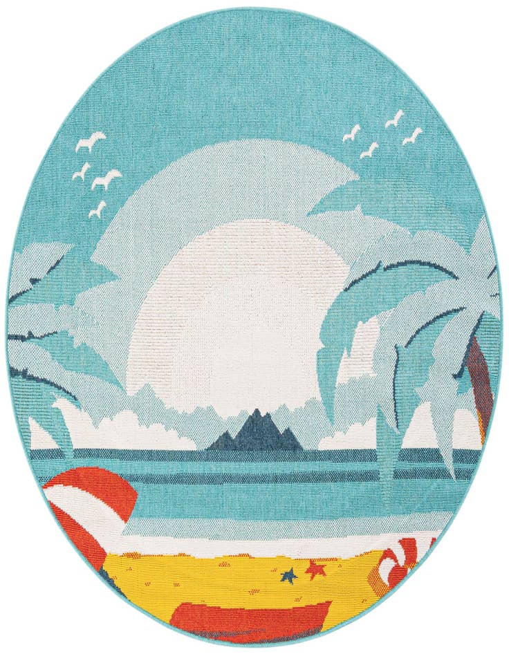 Detail image of 5' x 5' Easy-Clean Coastal Indoor / Outdoor Round Rug