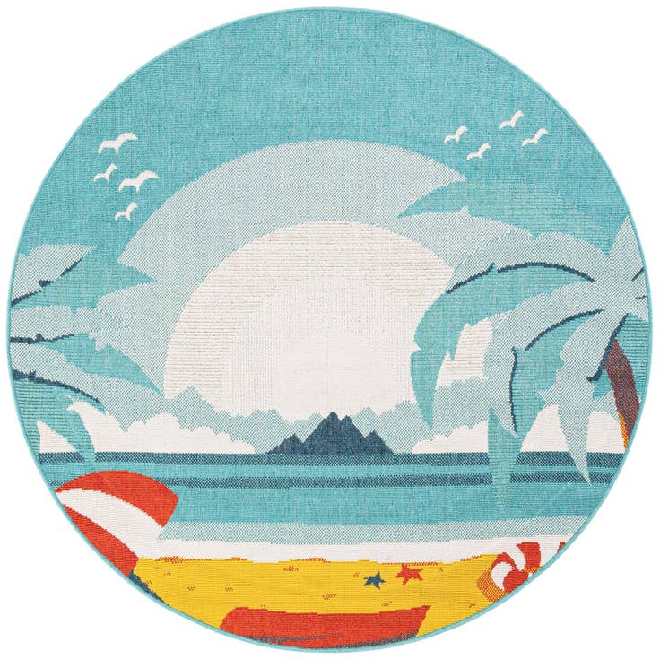Detail image of 5' x 5' Easy-Clean Coastal Indoor / Outdoor Round Rug