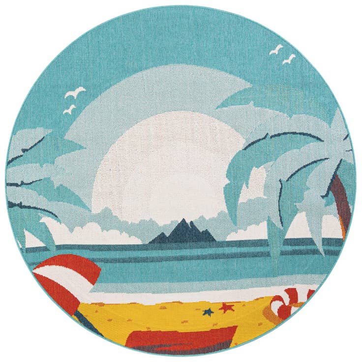 Detail image of 6' x 6' Easy-Clean Coastal Indoor / Outdoor Round Rug