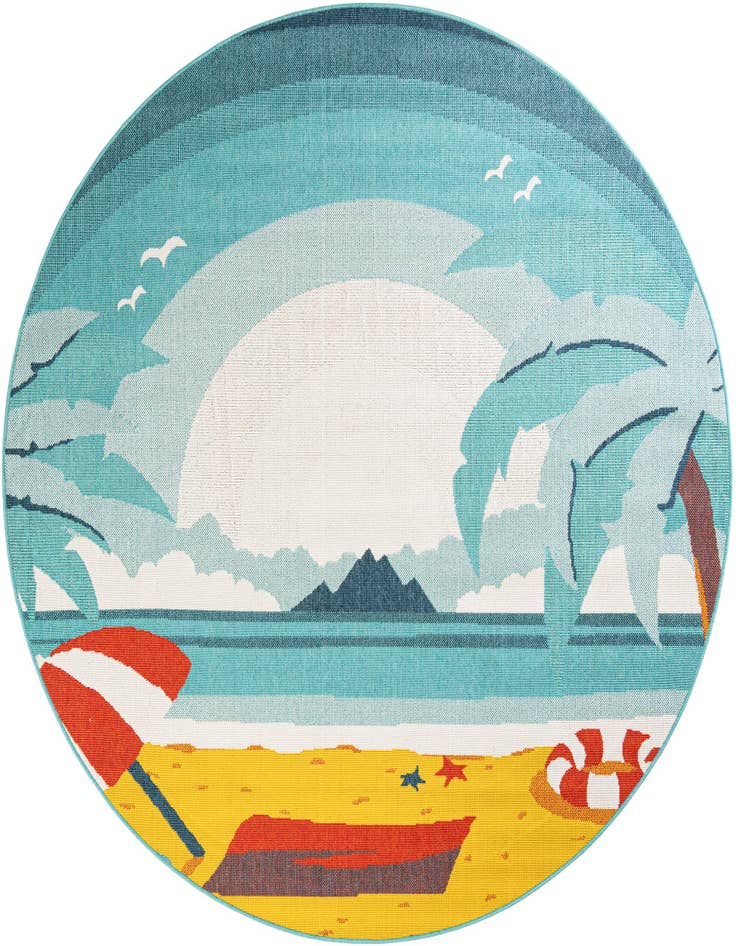 Detail image of 7' 10 x 7' 10 Easy-Clean Coastal Indoor / Outdoor Round Rug