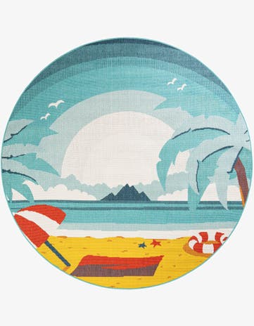 7' 10 x 7' 10 Easy-Clean Coastal Indoor / Outdoor Round Rug
