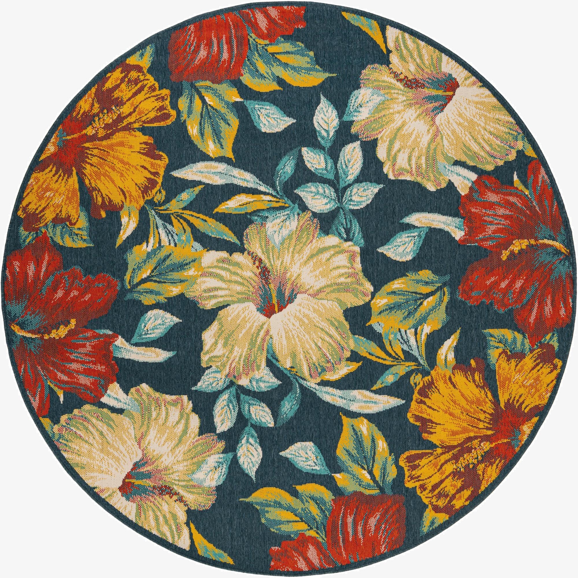 Primary image 7' 10 x 7' 10  Washable Coastal Indoor / Outdoor Round Rug