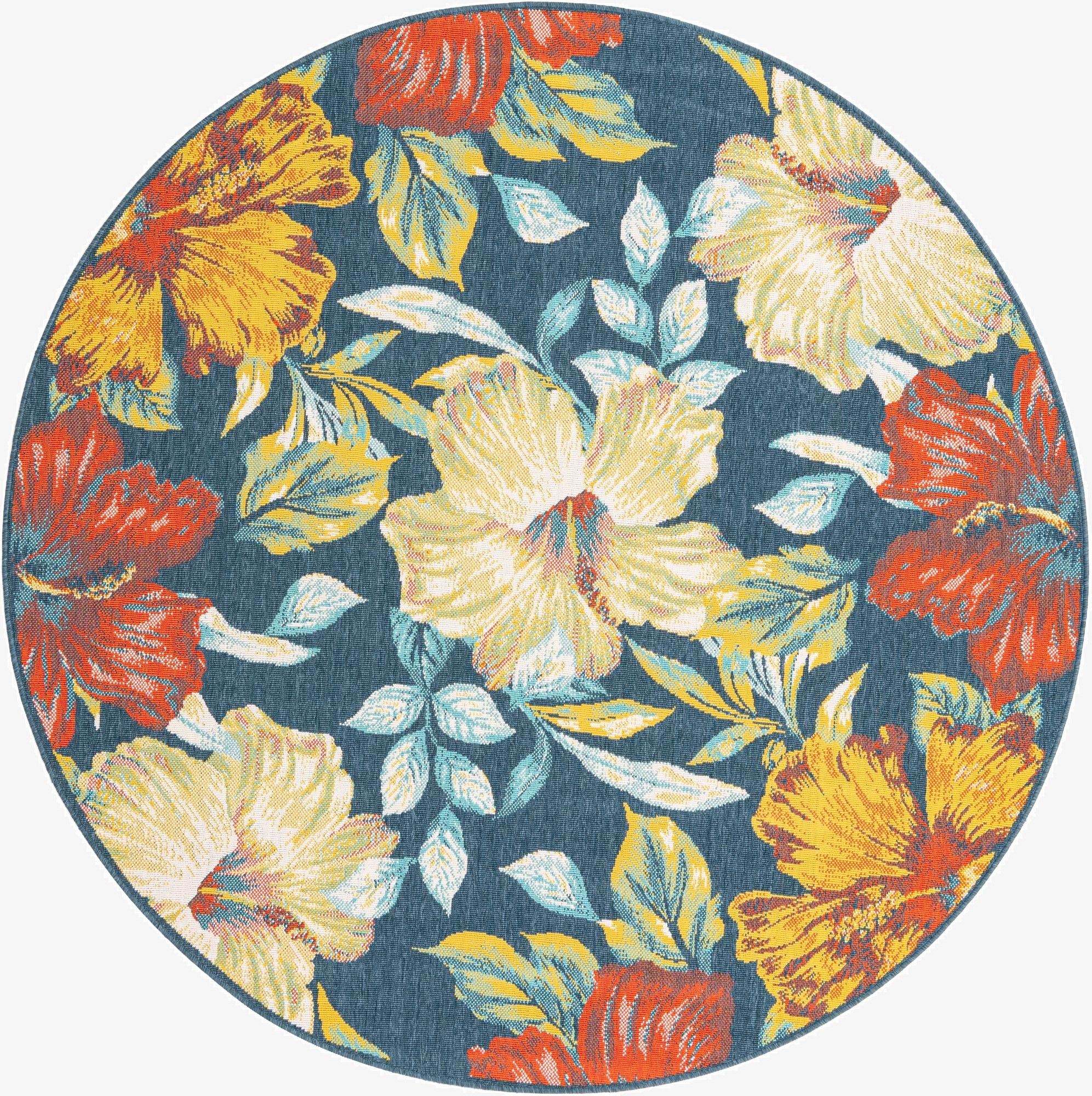 7' x 7'  Washable Coastal Indoor / Outdoor Round Rug