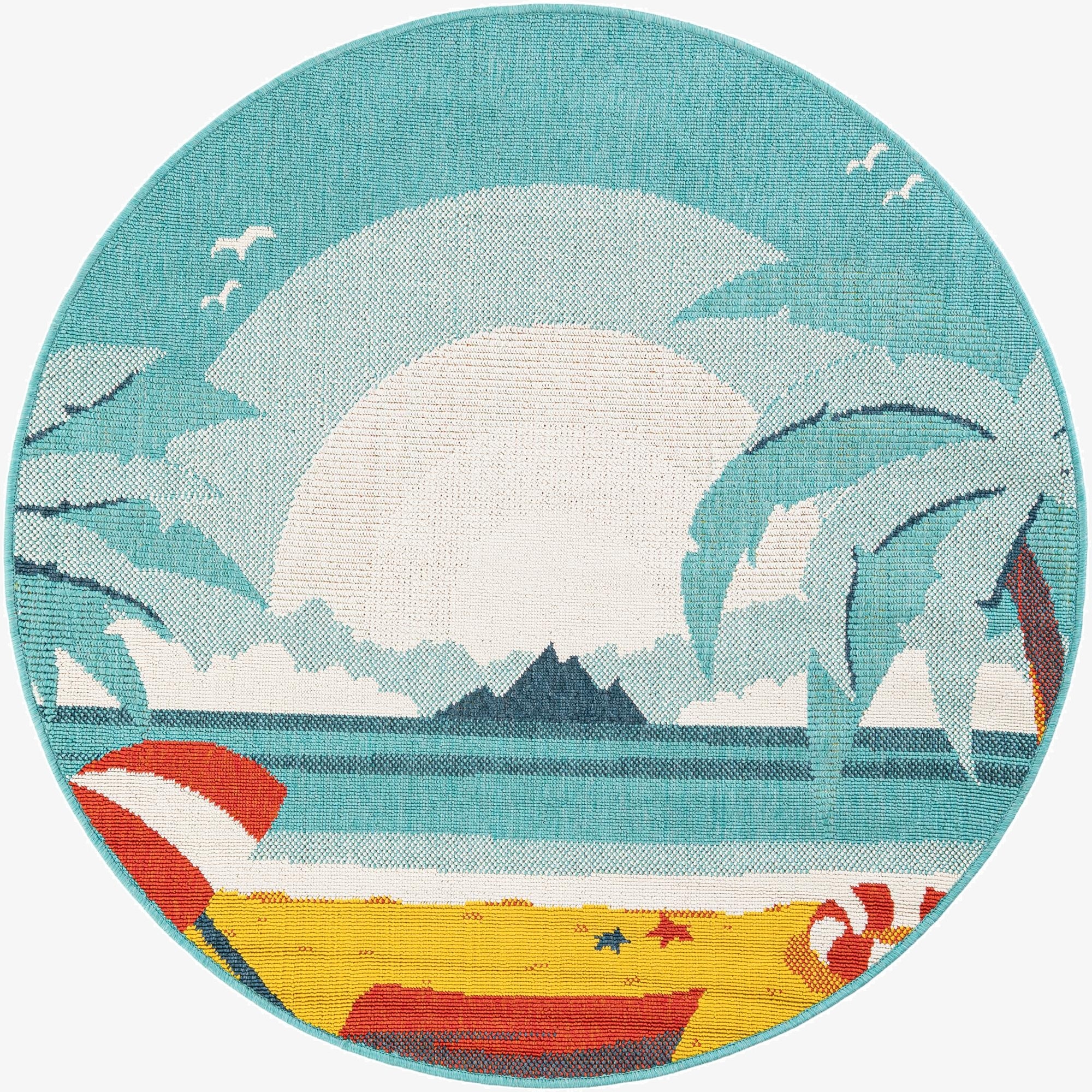 4' x 4'  Washable Coastal Indoor / Outdoor Round Rug