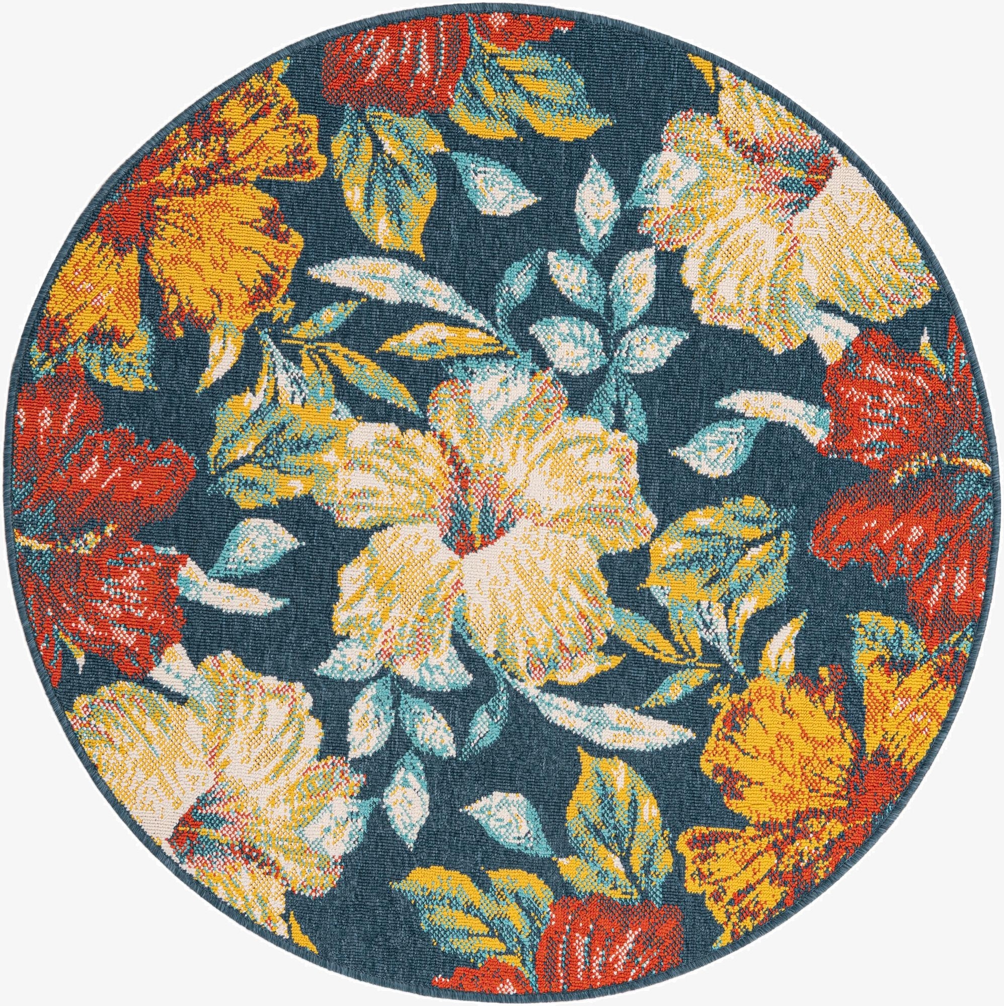 4' x 4'  Washable Coastal Indoor / Outdoor Round Rug