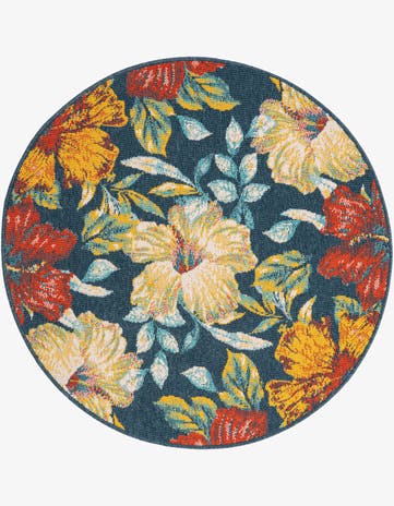 Easy-Clean Coastal Indoor / Outdoor Round Rug
