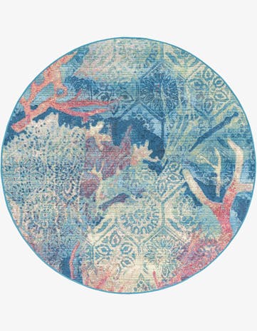 5' 3 x 5' 3 Easy-Clean Coastal Indoor / Outdoor Round Rug