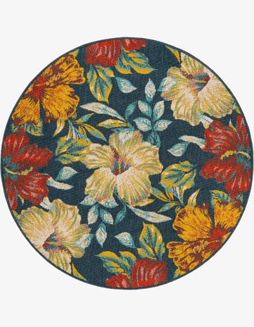 Easy-Clean Coastal Indoor / Outdoor Round Rug