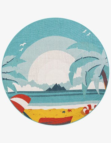 6' x 6' Easy-Clean Coastal Indoor / Outdoor Round Rug