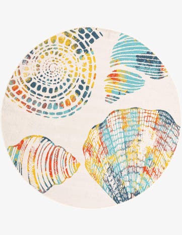 Easy-Clean Coastal Indoor / Outdoor Round Rug