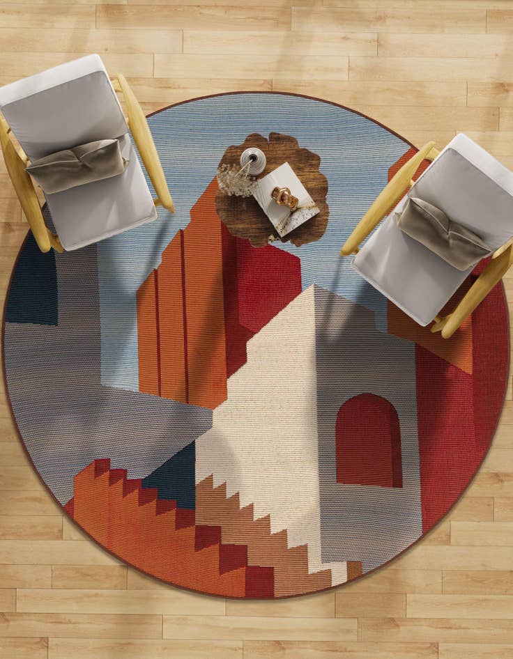 Detail image of 5' x 5'  Washable Modern Indoor / Outdoor Round Rug