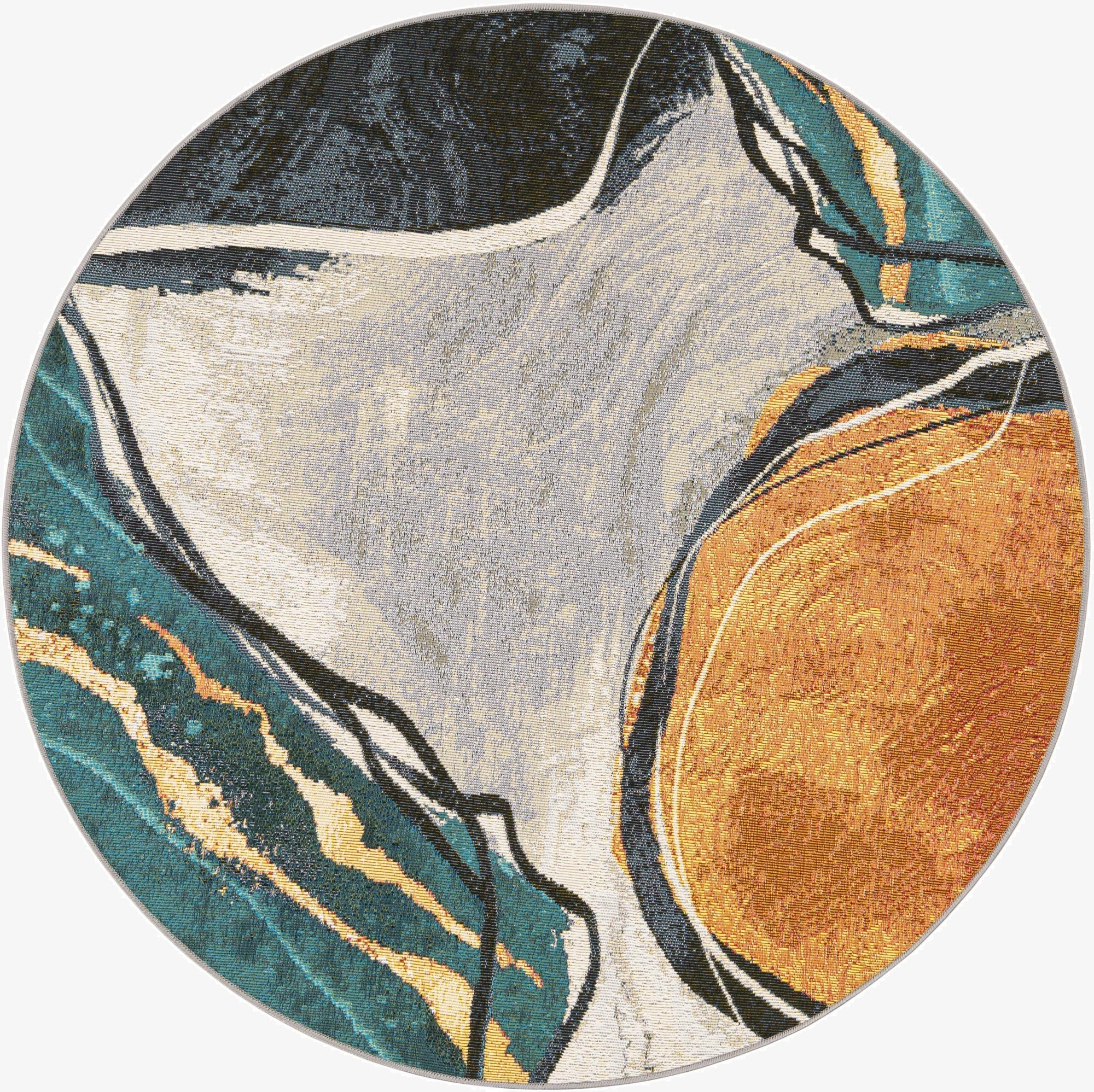 4' 1 x 4' 1  Washable Modern Indoor / Outdoor Round Rug