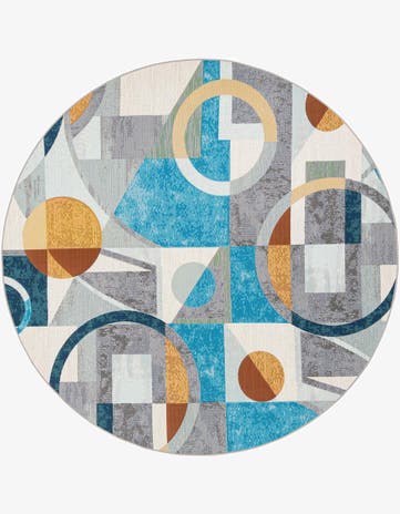 7' 10 x 7' 10 Easy-Clean Modern Indoor / Outdoor Round Rug