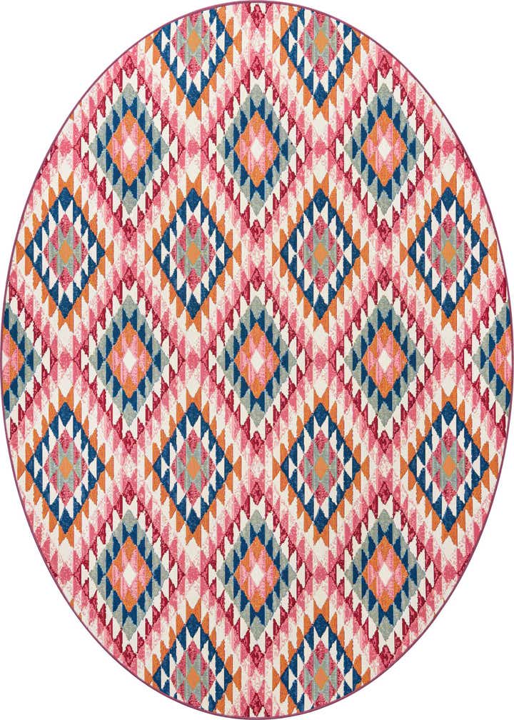 7' 10 x 7' 10 Easy-Clean Southwestern Indoor / Outdoor Round Rug