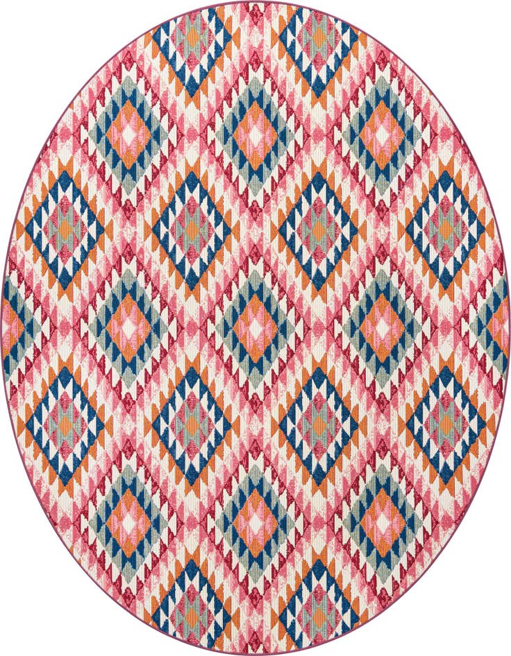 Detail image of 7' 10 x 7' 10 Easy-Clean Southwestern Indoor / Outdoor Round Rug