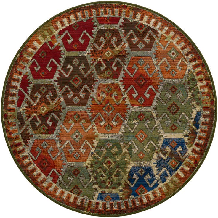 Detail image of 4' x 4' Easy-Clean Southwestern Indoor / Outdoor Round Rug