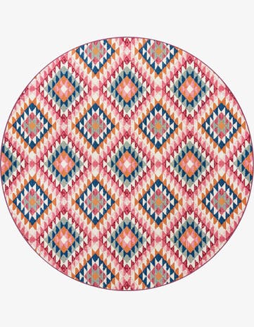 Easy-Clean Southwestern Indoor / Outdoor Round Rug