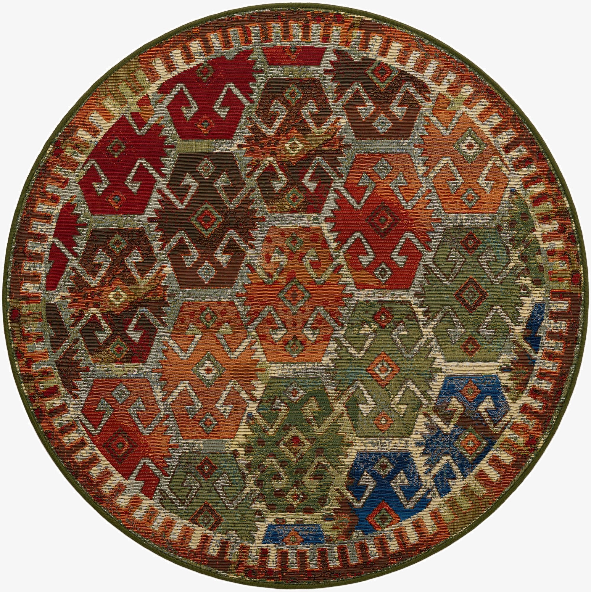4' x 4'  Washable Southwestern Indoor / Outdoor Round Rug