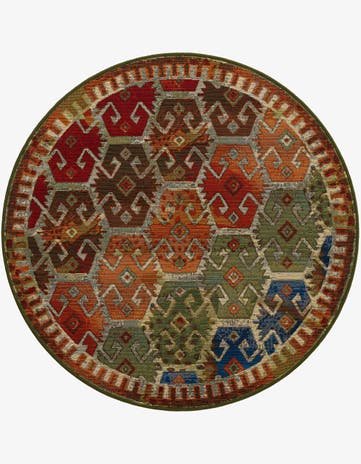 4' x 4' Easy-Clean Southwestern Indoor / Outdoor Round Rug
