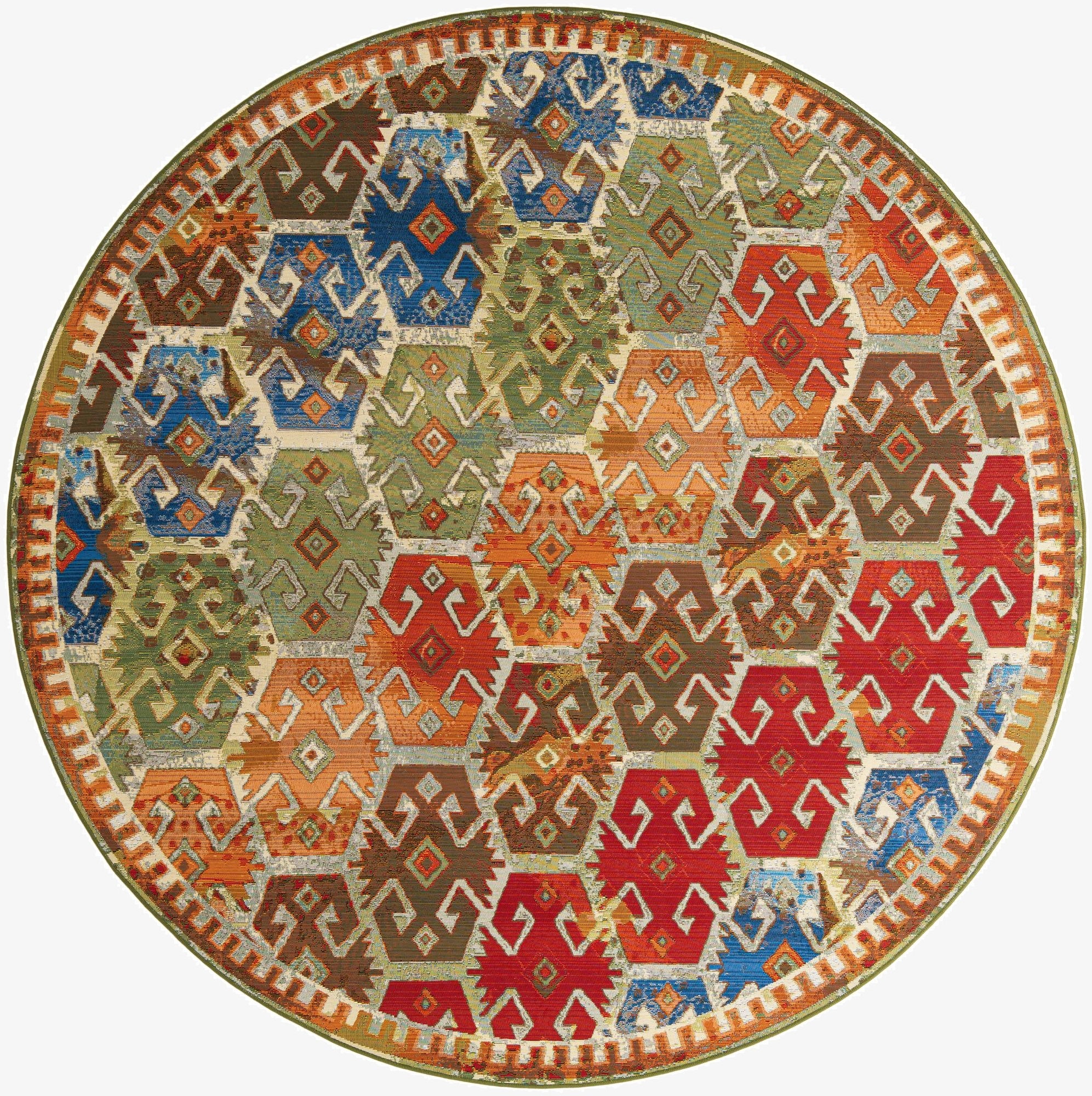 7' 10 x 7' 10  Washable Southwestern Indoor / Outdoor Round Rug