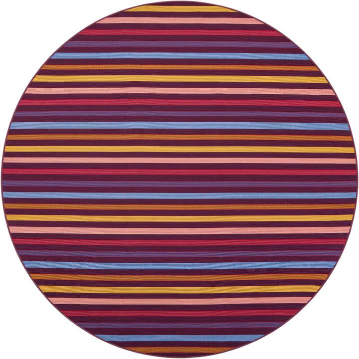 7' 10 x 7' 10 Easy-Clean Striped Indoor / Outdoor Round Rug