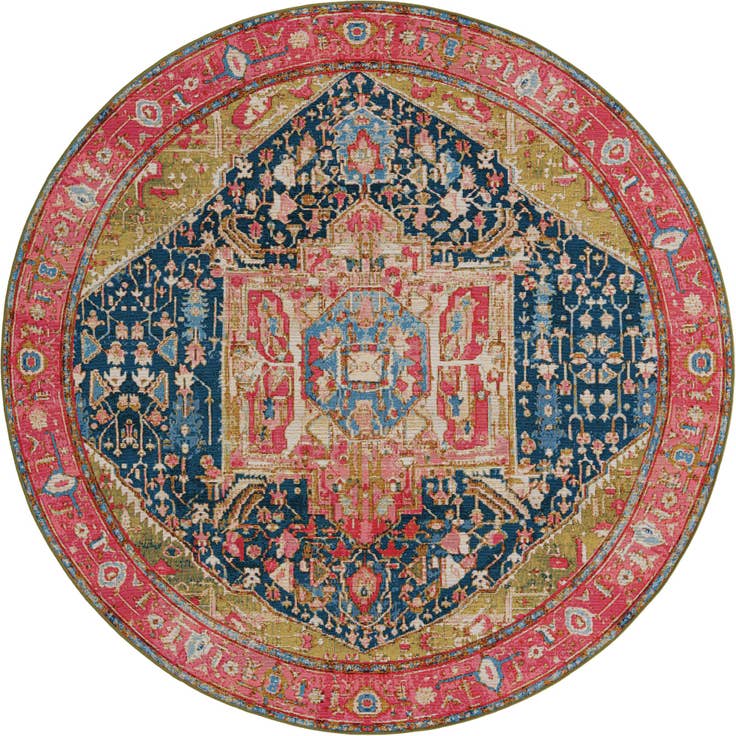 Detail image of 7' 10 x 7' 10 Easy-Clean Traditional Indoor / Outdoor Round Rug