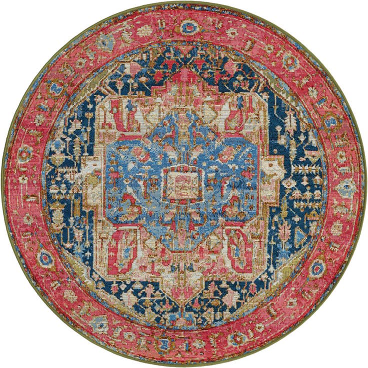 Detail image of 4' x 4' Easy-Clean Traditional Indoor / Outdoor Round Rug