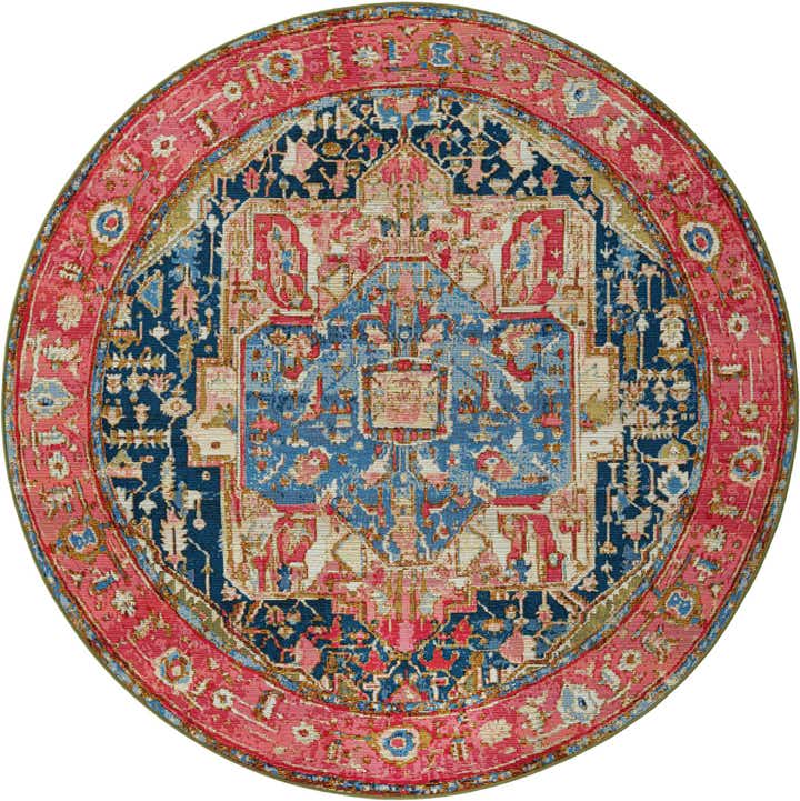 7' x 7' Easy-Clean Traditional Indoor / Outdoor Round Rug