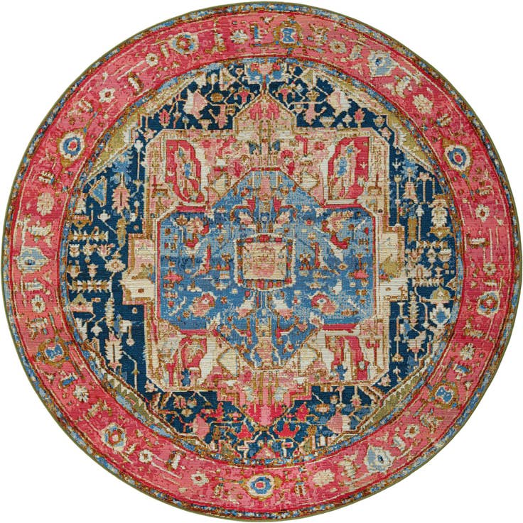 Detail image of 7' x 7' Easy-Clean Traditional Indoor / Outdoor Round Rug