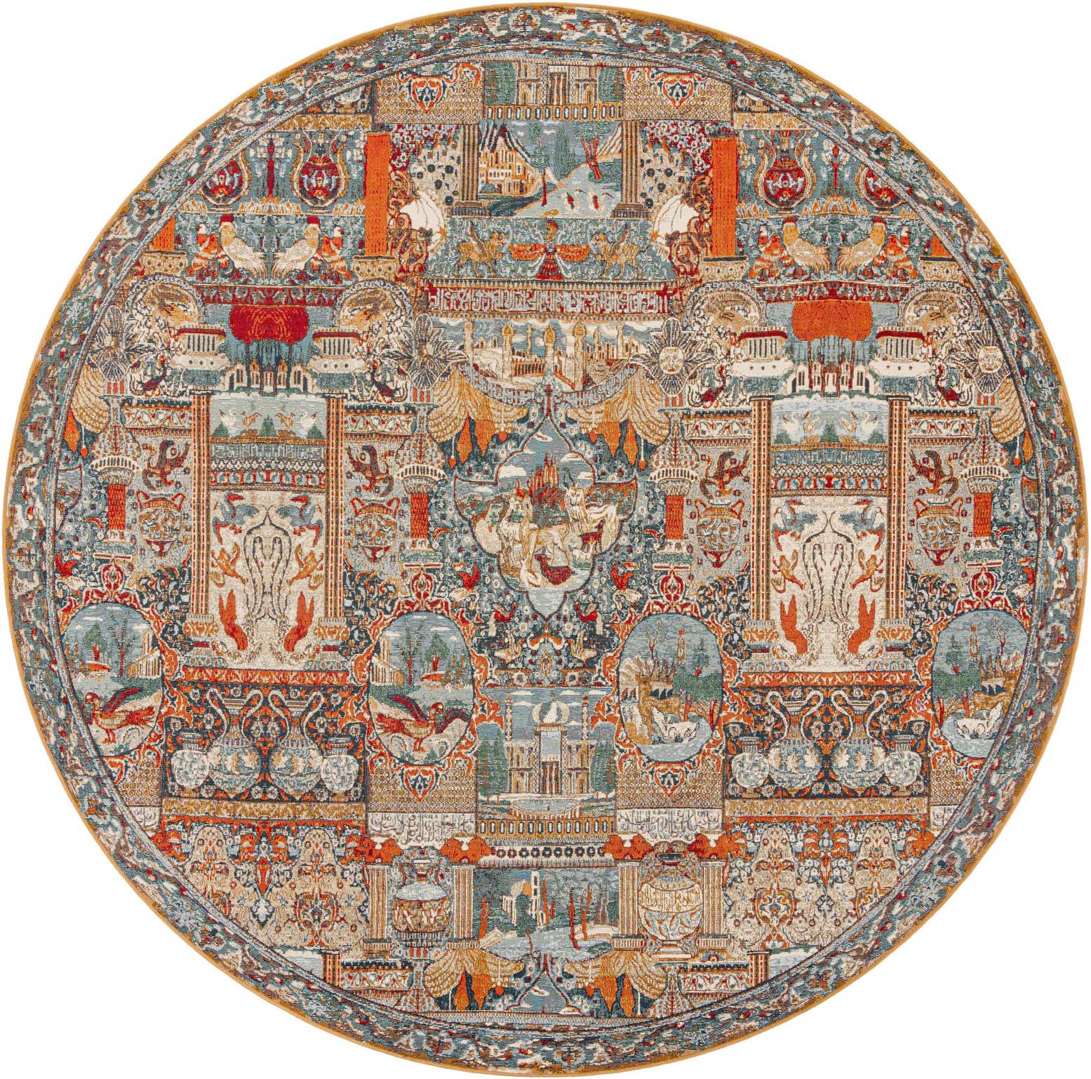 10' x 10' Easy-Clean Traditional Indoor / Outdoor Round Rug