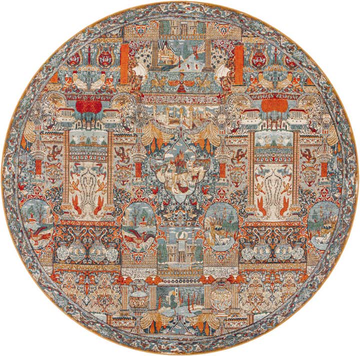 10' x 10' Easy-Clean Traditional Indoor / Outdoor Round Rug